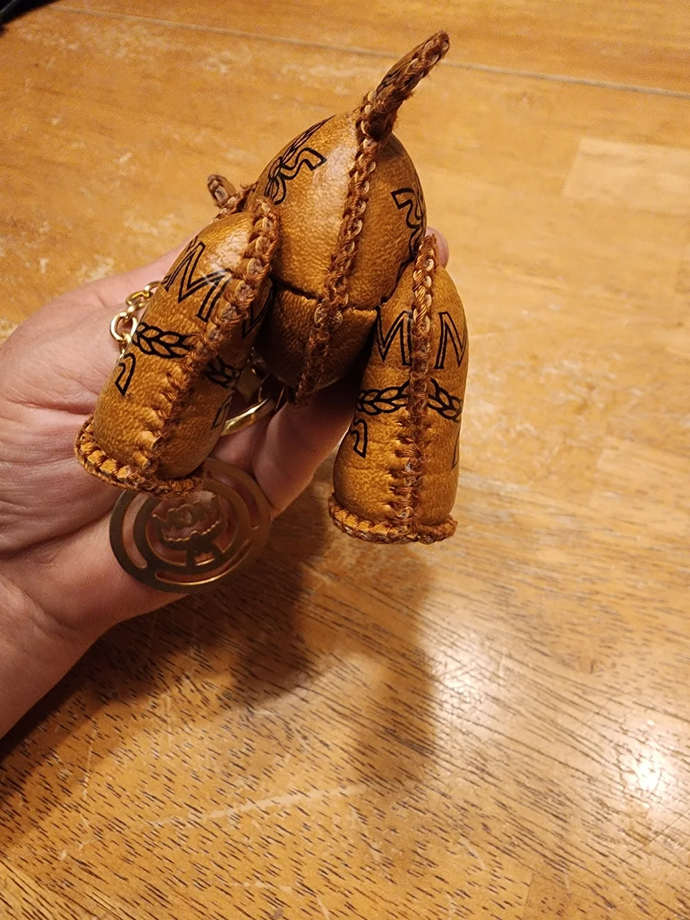 MCM Cognac Brown Leather Bear Keychain with Gold Hardware